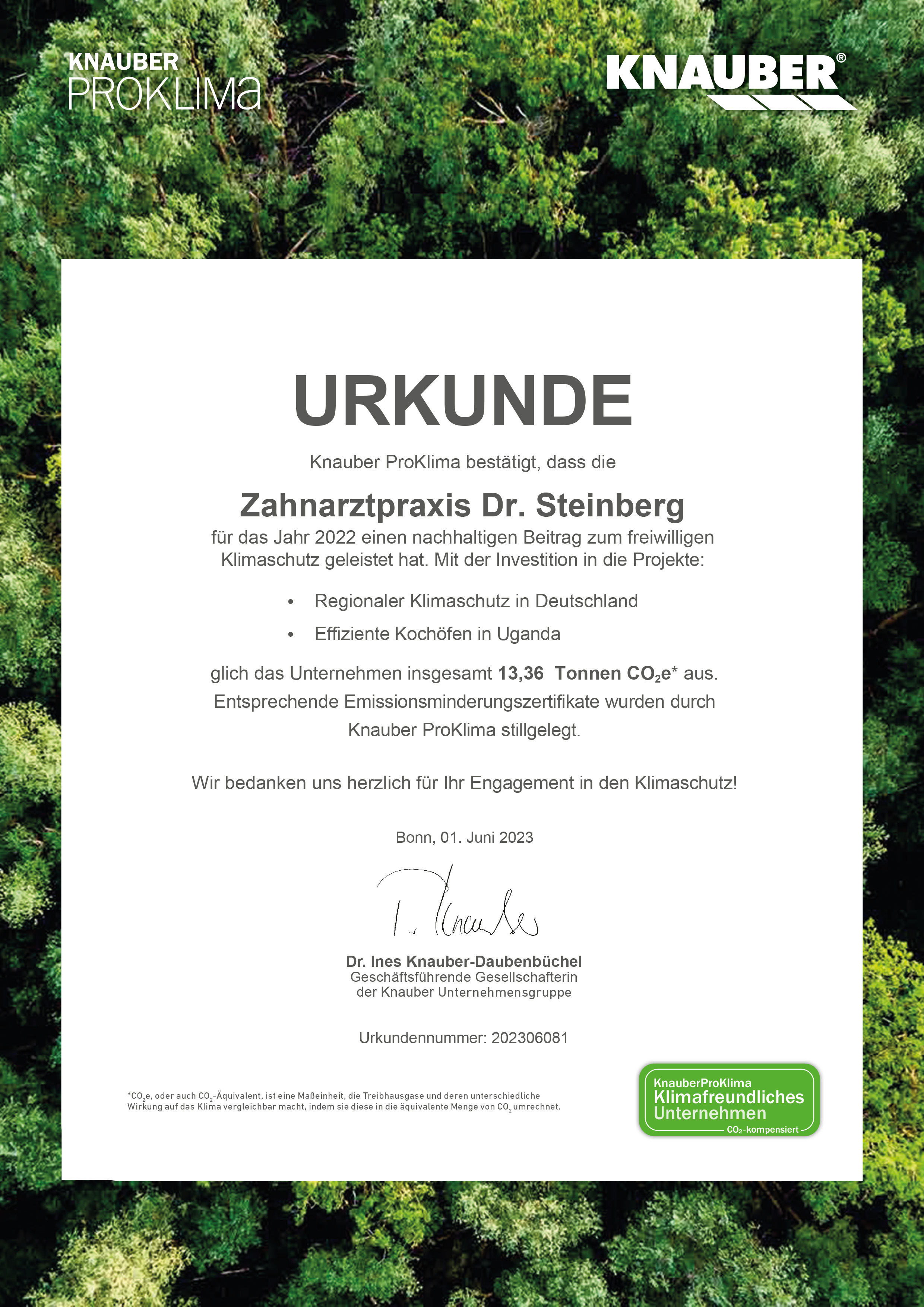 Juli 2022 – Unsere Praxis ist klimaneutral!